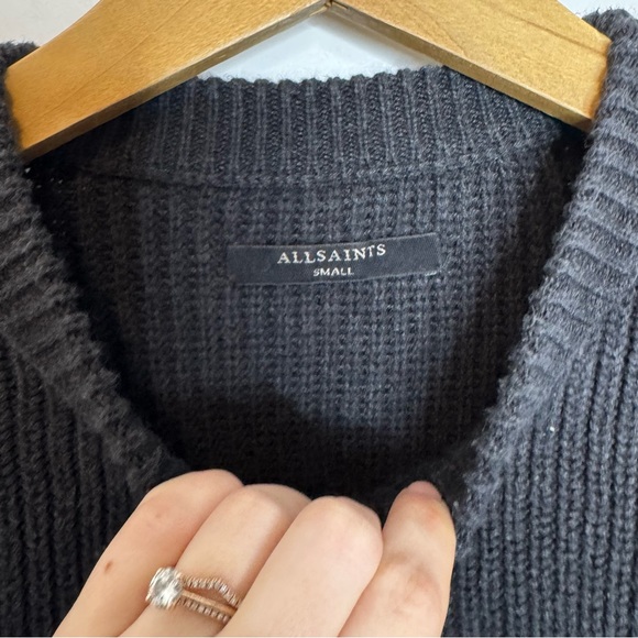 All Saints Aria Laced Sweater 100% Cotton Chunky Knit Black Crewneck Size Small - Picture 4 of 7